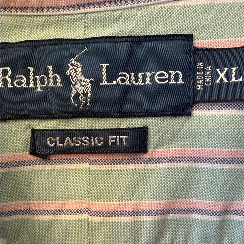 VNTG Ralph Lauren Mens XL Mint, Pink & Blue Striped Button-down Oxford Preppy - Picture 2 of 9
